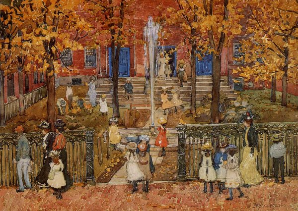 West Church, Boston also known as Red School House, Boston or West Church at Cambridge and Lynde Streets by Maurice Brazil Prendergast - Hand-Painted Oil Painting Reproduction