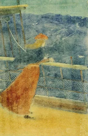 Woman on Ship Deck, Looking out to Sea (also known as Girl at Ship's Rail) by Maurice Brazil Prendergast Oil Painting