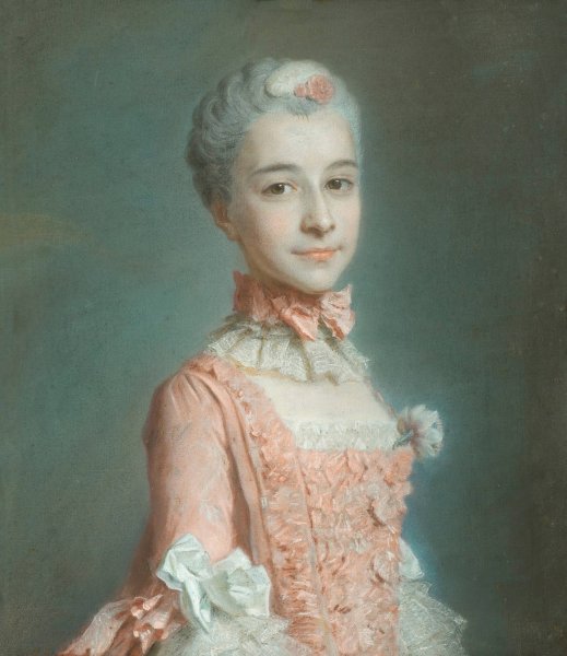 Main Product Photo of Portrait of a lady wearing a pink dress Painting by Maurice-Quentin De La Tour