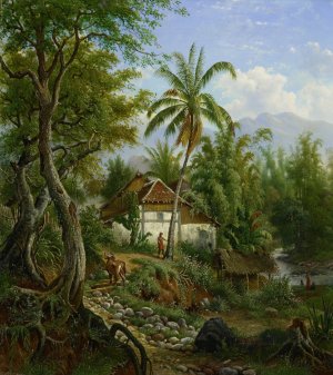 Indisch landschap by Maurits E.H.R. Van Den Kerkhoff Oil Painting
