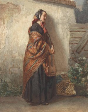 Staande vrouw met gitaar by Maurits Leon Oil Painting