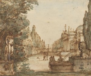Capriccio with a Palladian Villa by Mauro Antonio Tesi Oil Painting