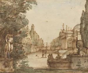 Capriccio with a Palladian Villa by Mauro Antonio Tesi Oil Painting