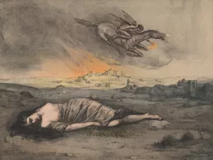 Liggende vrouw en vliegende ruiter met fakkel Oil painting by Max Alexander Alandt