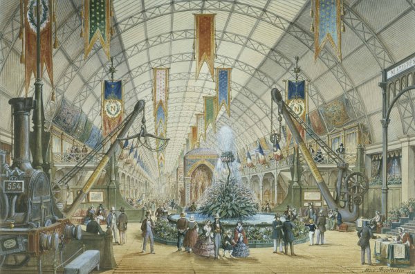 Vue interieure de la galerie des machines, Exposition universelle, actuel 8eme arrondissement, Paris.  by Max Berthelin - Hand-Painted Oil Painting Reproduction