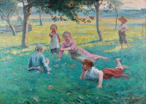 Children Laying in the Grass by Max Bohm Oil Painting