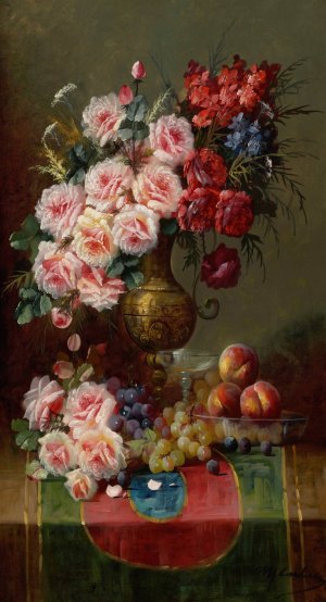 Still Life with Flowers by Max Carlier Oil Painting