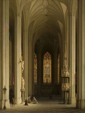 Gothic church interior by Max Emanuel Ainmiller Oil Painting