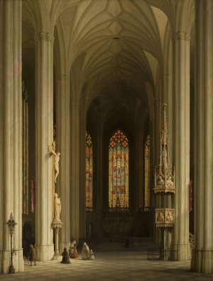 Gothic church interior by Max Emanuel Ainmiller Oil Painting