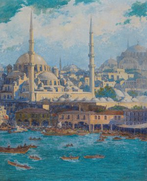 A View of Istanbul by Max Friedrich Rabes Oil Painting