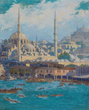 A View of Istanbul by Max Friedrich Rabes Oil Painting