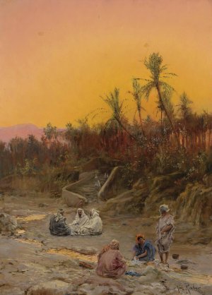 Evening In Biskra by Max Friedrich Rabes Oil Painting