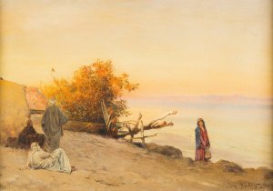 Folk fetching water in Upper Egypt by Max Friedrich Rabes Oil Painting