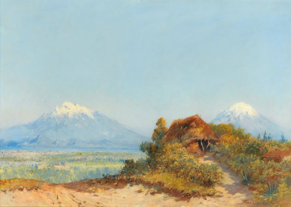 Sicilian Landscape, Etna in the Background by Max Friedrich Rabes - Hand-Painted Oil Painting Reproduction