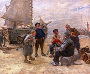 Fischer am Strande by Max Gaisser Oil Painting