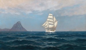 A Sailing Ship and a Steamboat by the Coast by Max Jensen Oil Painting