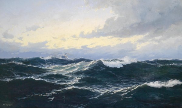 Marinestuck mit Dampfer by Max Jensen - Hand-Painted Oil Painting Reproduction