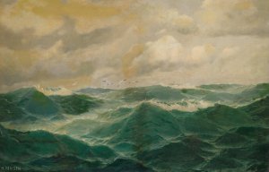 Mowen uber einer bewegten Seelandschaft by Max Jensen Oil Painting