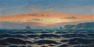 Sailing Ship By The Coast In The Evening Light by Max Jensen Oil Painting