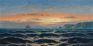 Sailing Ship By The Coast In The Evening Light by Max Jensen Oil Painting