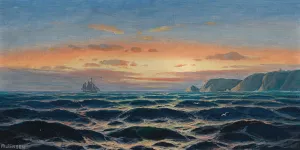 Sailing Ship by the Coast in the Evening Light by Max Jensen Oil Painting