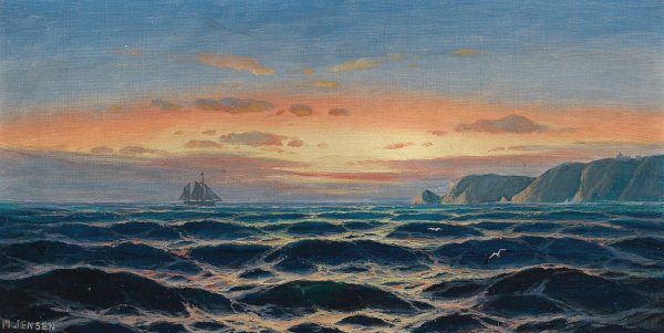 Sailing Ship by the Coast in the Evening Light by Max Jensen - Hand-Painted Oil Painting Reproduction