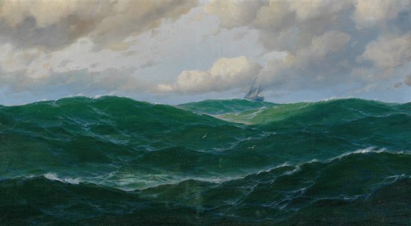 Ship on Rough Seas by Max Jensen - Hand-Painted Oil Painting Reproduction