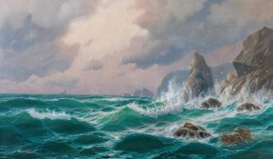 Stormy Sea before a Rocky Coast by Max Jensen Oil Painting