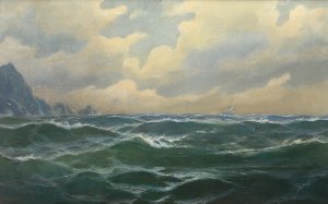 Unruhige See in Kustennahe by Max Jensen Oil Painting