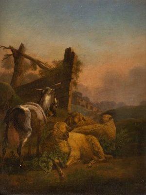 Goat and sheep in Vast Landscape by Max Josef Wagenbauer Oil Painting