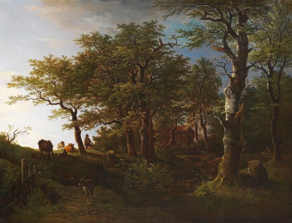 Lichte Waldlandschaft mit Vieh und Hirten  by Max Joseph Wagenbauer - Hand-Painted Oil Painting Reproduction