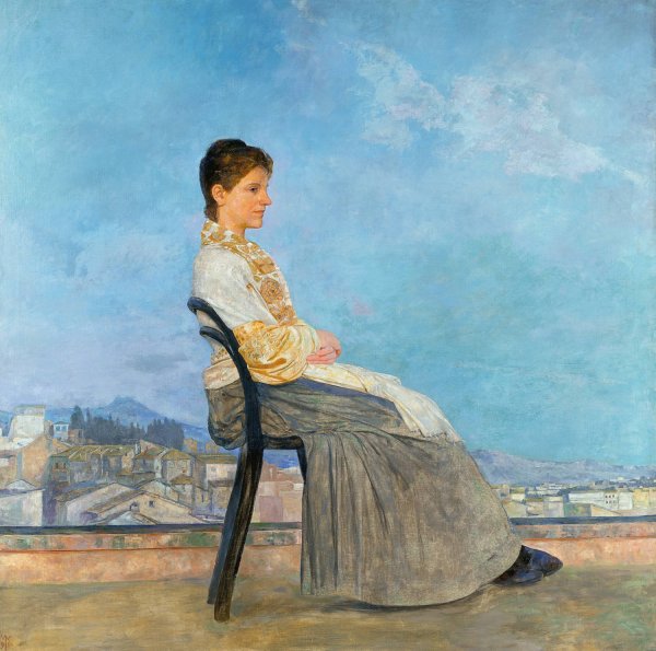 Main Product Photo of Portrait of a Roman Woman on a Flat Roof in Rome  Painting by Max Klinger