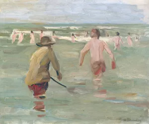 Bathing Boys With Crab Fisherman by Max Liebermann Oil Painting