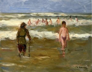 Boys Bathing with Beach Warden