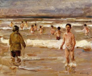Children Bathing in the Sea by Max Liebermann - Oil Painting Reproduction