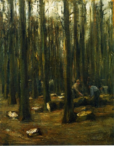 Holzhacker Im Inneren Eines Waldes by Max Liebermann - Hand-Painted Oil Painting Reproduction