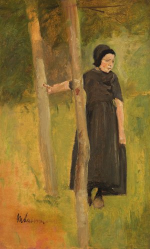Kind unter Baumen - Studie zu den 'Spielenden Kindern' by Max Liebermann Oil Painting