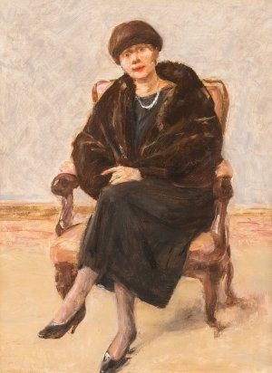 Portrait of Lola Leder in fur coat, sitting Oil painting by Max Liebermann