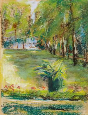 The Artist's Garden Seen to the East from the Terrace with a View of the Birch Avenue and the Wannsee by Max Liebermann Oil Painting