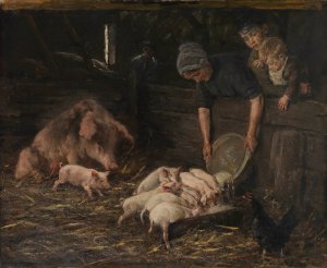 The nursery - pig pens by Max Liebermann Oil Painting