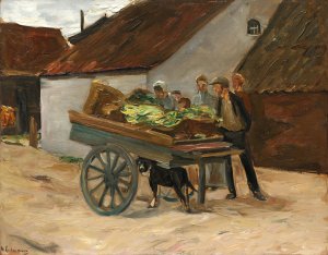 Vegetable barrow - dog cart by Max Liebermann Oil Painting