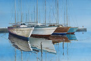Boats In The Harbor Oil painting by Max Maxx