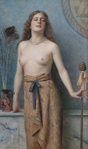 Young bacchante with thrysos staff by Max Nonnenbruch Oil Painting