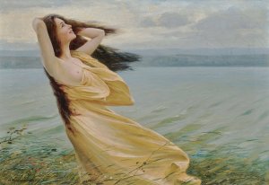 Young Woman by the Water by Max Nonnenbruch Oil Painting