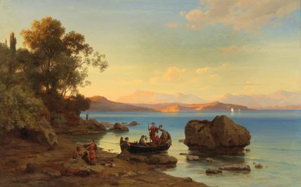 Coastal Landscape with Amazons by Max Schmidt - Hand-Painted Oil Painting Reproduction