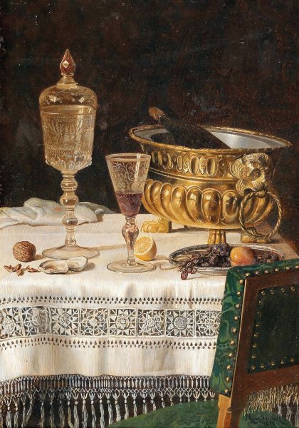 Main Product Photo of Still Life With Glass Cup And Champagne Cooler Painting by Max Schodl