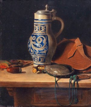 Still Life With Pitcher And Powder Flask by Max Schodl Oil Painting