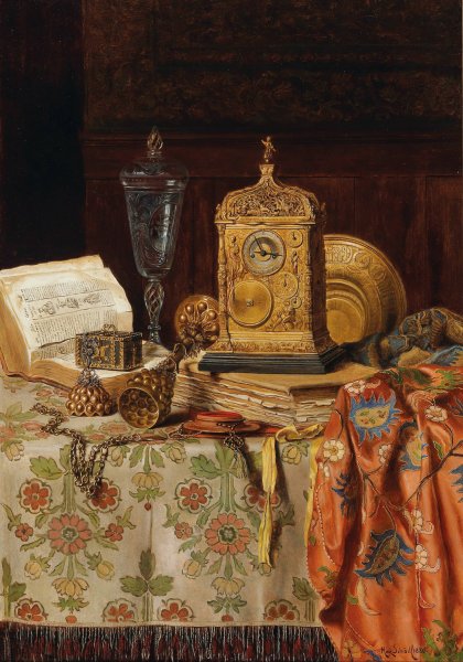 Main Product Photo of Stillleben Mit Antiquitaten  Painting by Max Schodl