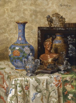 Stillleben Mit Asiatischen Vasen by Max Schodl Oil Painting