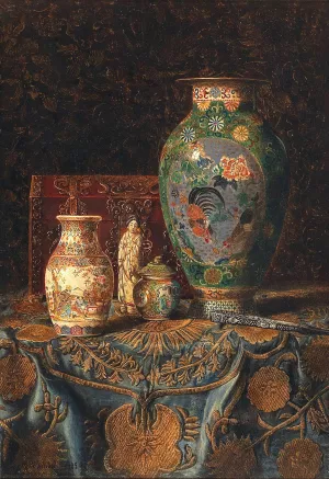 Stillleben Mit Asiatischen Ziergegenstanden by Max Schodl Oil Painting